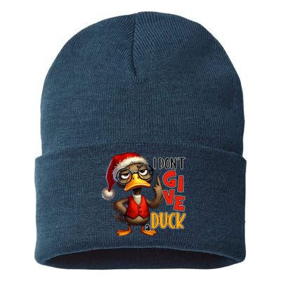 I Dont Give A Duck Funny Sarcastic Grumpy Duck Christmas Sustainable Knit Beanie