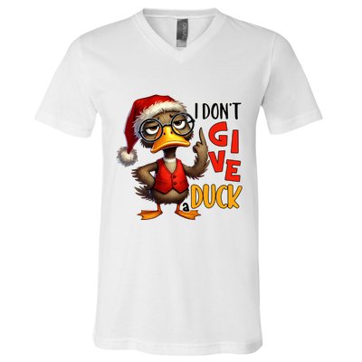 I Dont Give A Duck Funny Sarcastic Grumpy Duck Christmas V-Neck T-Shirt