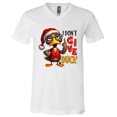 I Dont Give A Duck Funny Sarcastic Grumpy Duck Christmas V-Neck T-Shirt