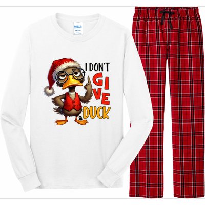 I Dont Give A Duck Funny Sarcastic Grumpy Duck Christmas Long Sleeve Pajama Set