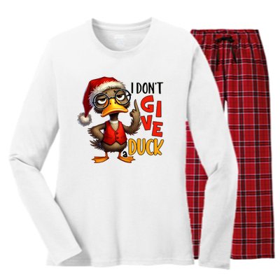 I Dont Give A Duck Funny Sarcastic Grumpy Duck Christmas Women's Long Sleeve Flannel Pajama Set 