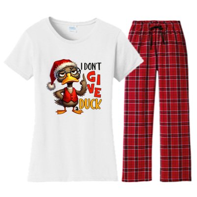 I Dont Give A Duck Funny Sarcastic Grumpy Duck Christmas Women's Flannel Pajama Set