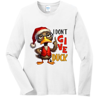 I Dont Give A Duck Funny Sarcastic Grumpy Duck Christmas Ladies Long Sleeve Shirt