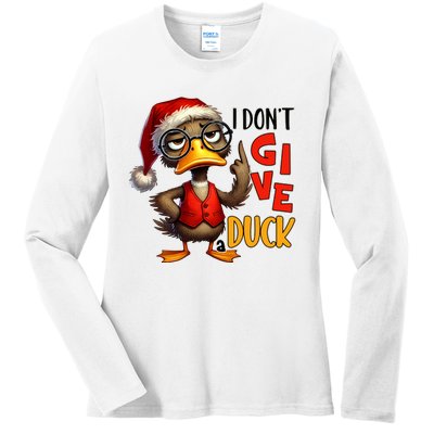 I Dont Give A Duck Funny Sarcastic Grumpy Duck Christmas Ladies Long Sleeve Shirt