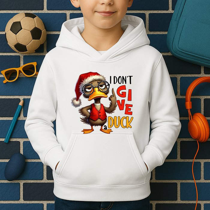 I Dont Give A Duck Funny Sarcastic Grumpy Duck Christmas Kids Hoodie