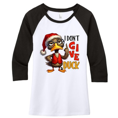 I Dont Give A Duck Funny Sarcastic Grumpy Duck Christmas Women's Tri-Blend 3/4-Sleeve Raglan Shirt