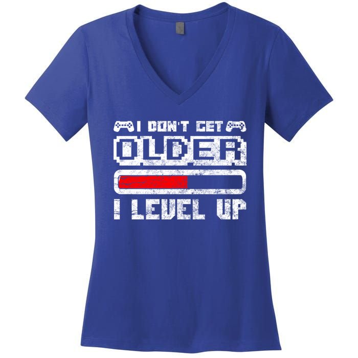 I Dont Get Older I Level Up Retro Gamers Gift Women's V-Neck T-Shirt