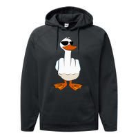 I DonT Give A Duck Funny Middle Finger Offensive Rude Duck Performance Fleece Hoodie