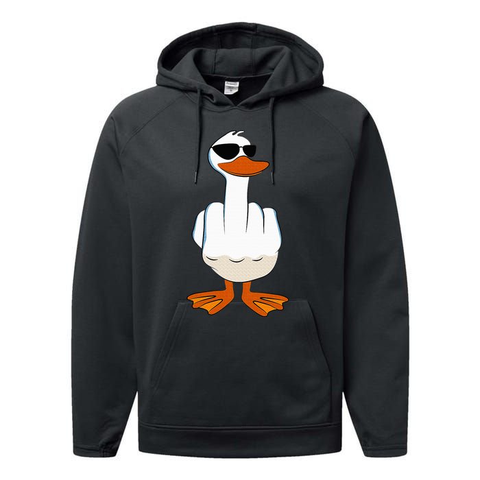 I DonT Give A Duck Funny Middle Finger Offensive Rude Duck Performance Fleece Hoodie