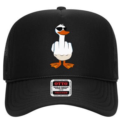 I DonT Give A Duck Funny Middle Finger Offensive Rude Duck High Crown Mesh Back Trucker Hat