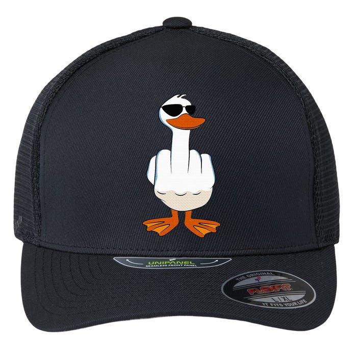 I DonT Give A Duck Funny Middle Finger Offensive Rude Duck Flexfit Unipanel Trucker Cap