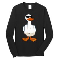 I DonT Give A Duck Funny Middle Finger Offensive Rude Duck Long Sleeve Shirt