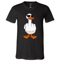 I DonT Give A Duck Funny Middle Finger Offensive Rude Duck V-Neck T-Shirt