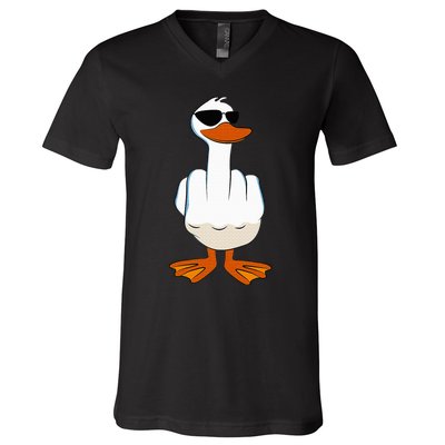 I DonT Give A Duck Funny Middle Finger Offensive Rude Duck V-Neck T-Shirt