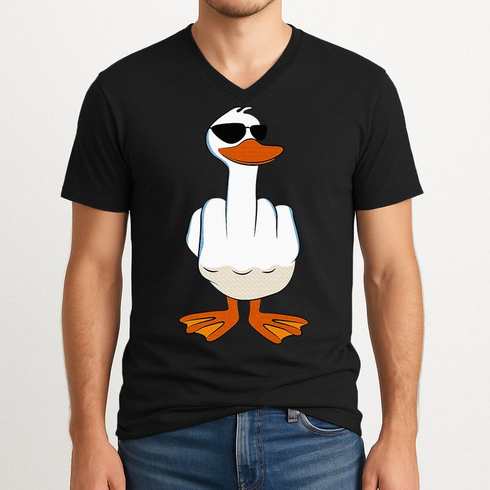 I DonT Give A Duck Funny Middle Finger Offensive Rude Duck V-Neck T-Shirt