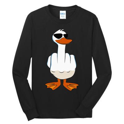 I DonT Give A Duck Funny Middle Finger Offensive Rude Duck Tall Long Sleeve T-Shirt
