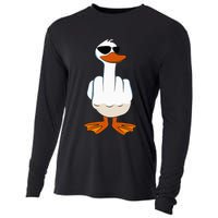 I DonT Give A Duck Funny Middle Finger Offensive Rude Duck Cooling Performance Long Sleeve Crew