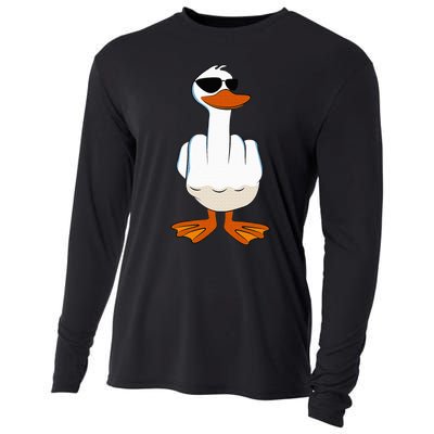 I DonT Give A Duck Funny Middle Finger Offensive Rude Duck Cooling Performance Long Sleeve Crew