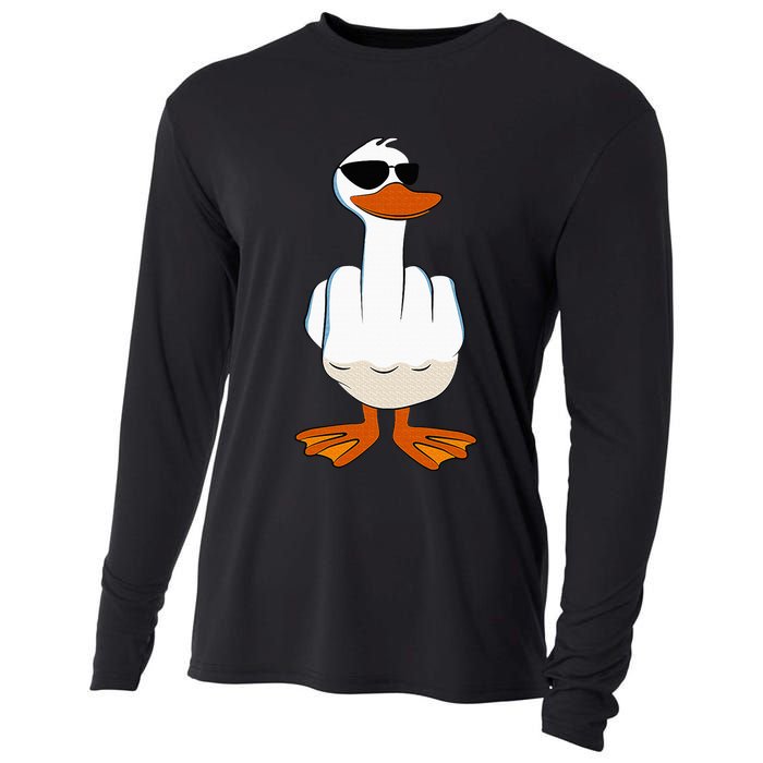 I DonT Give A Duck Funny Middle Finger Offensive Rude Duck Cooling Performance Long Sleeve Crew