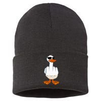 I DonT Give A Duck Funny Middle Finger Offensive Rude Duck Sustainable Knit Beanie