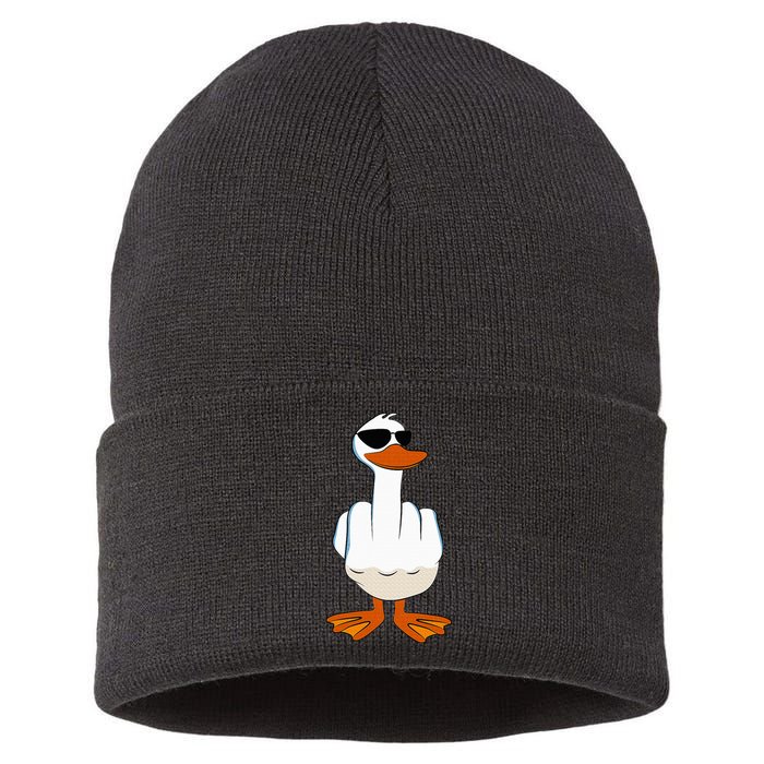 I DonT Give A Duck Funny Middle Finger Offensive Rude Duck Sustainable Knit Beanie