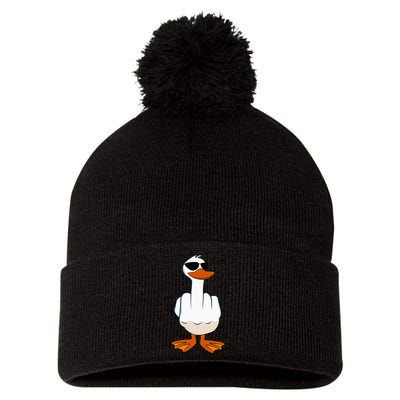 I DonT Give A Duck Funny Middle Finger Offensive Rude Duck Pom Pom 12in Knit Beanie