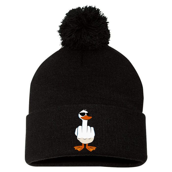 I DonT Give A Duck Funny Middle Finger Offensive Rude Duck Pom Pom 12in Knit Beanie