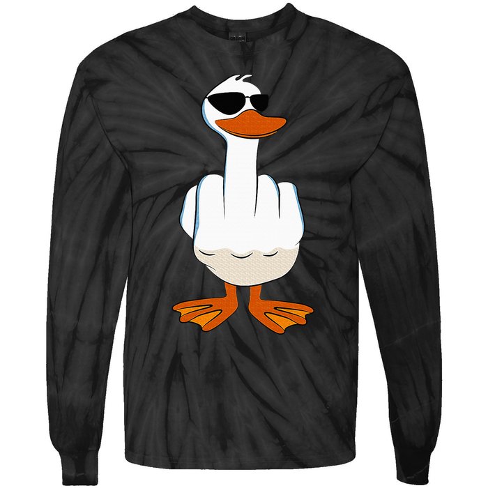 I DonT Give A Duck Funny Middle Finger Offensive Rude Duck Tie-Dye Long Sleeve Shirt