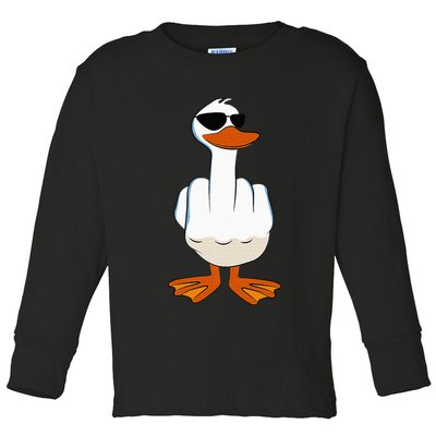 I DonT Give A Duck Funny Middle Finger Offensive Rude Duck Toddler Long Sleeve Shirt