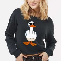 I DonT Give A Duck Funny Middle Finger Offensive Rude Duck Cropped Pullover Crew