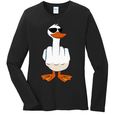 I DonT Give A Duck Funny Middle Finger Offensive Rude Duck Ladies Long Sleeve Shirt