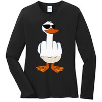 I DonT Give A Duck Funny Middle Finger Offensive Rude Duck Ladies Long Sleeve Shirt