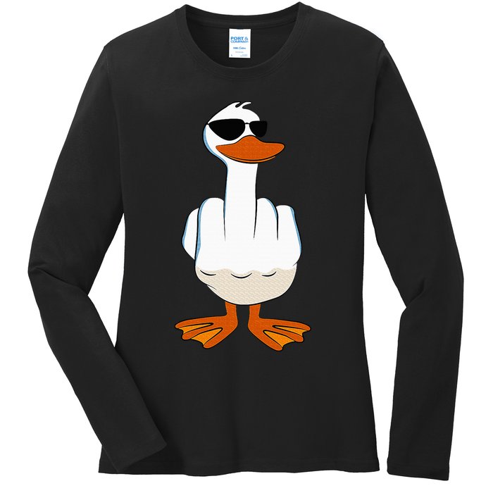 I DonT Give A Duck Funny Middle Finger Offensive Rude Duck Ladies Long Sleeve Shirt