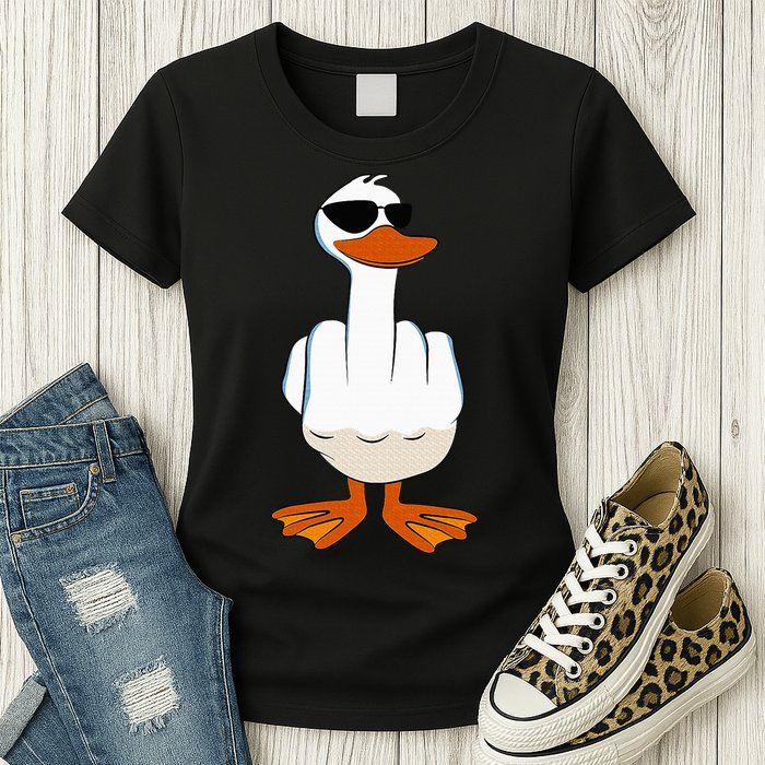 I DonT Give A Duck Funny Middle Finger Offensive Rude Duck Womens T-Shirt