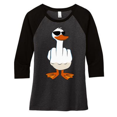 I DonT Give A Duck Funny Middle Finger Offensive Rude Duck Women's Tri-Blend 3/4-Sleeve Raglan Shirt