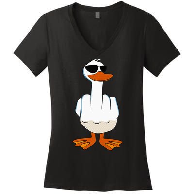 I DonT Give A Duck Funny Middle Finger Offensive Rude Duck Women's V-Neck T-Shirt