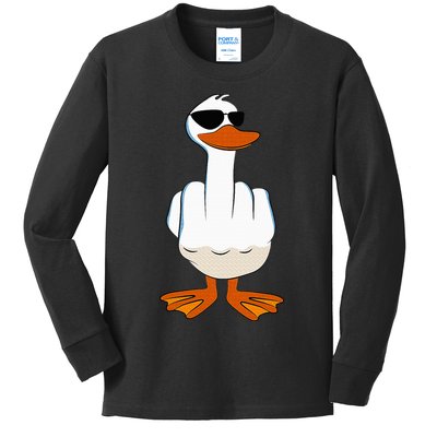 I DonT Give A Duck Funny Middle Finger Offensive Rude Duck Kids Long Sleeve Shirt