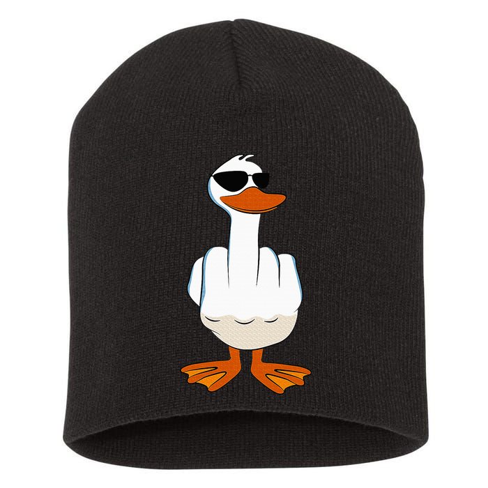 I DonT Give A Duck Funny Middle Finger Offensive Rude Duck Short Acrylic Beanie
