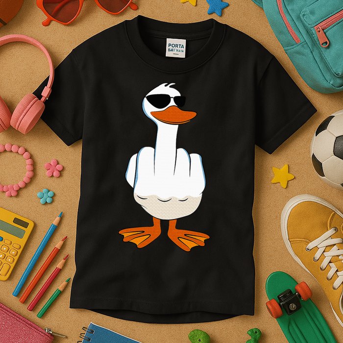 I DonT Give A Duck Funny Middle Finger Offensive Rude Duck Kids T-Shirt