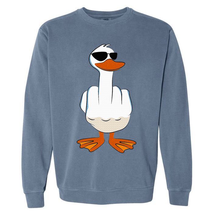 I DonT Give A Duck Funny Middle Finger Offensive Rude Duck Garment-Dyed Sweatshirt