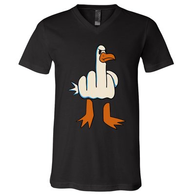 I DonT Give A Duck Middle Finger Funny Offensive Rude V-Neck T-Shirt