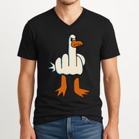 I DonT Give A Duck Middle Finger Funny Offensive Rude V-Neck T-Shirt