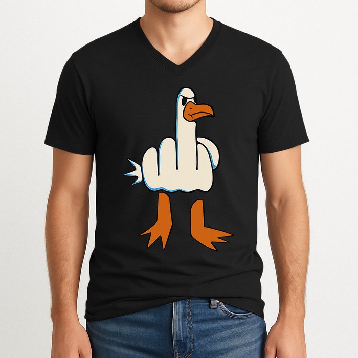 I DonT Give A Duck Middle Finger Funny Offensive Rude V-Neck T-Shirt