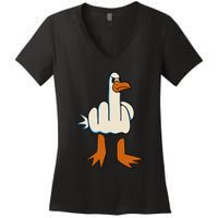 I DonT Give A Duck Middle Finger Funny Offensive Rude Women's V-Neck T-Shirt