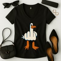 I DonT Give A Duck Middle Finger Funny Offensive Rude Women's V-Neck T-Shirt