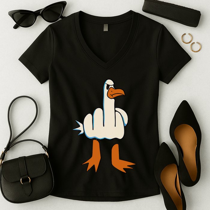 I DonT Give A Duck Middle Finger Funny Offensive Rude Women's V-Neck T-Shirt