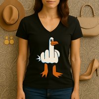I DonT Give A Duck Middle Finger Funny Offensive Rude Women's V-Neck T-Shirt