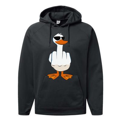 I DonT Give A Duck Funny Middle Finger Offensive Rude Duck Performance Fleece Hoodie