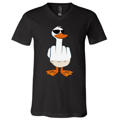 I DonT Give A Duck Funny Middle Finger Offensive Rude Duck V-Neck T-Shirt