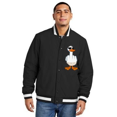 I DonT Give A Duck Funny Middle Finger Offensive Rude Duck Insulated Varsity Jacket